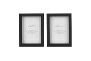 Amazon Basics 5" x 7" Rectangular Photo Picture Frame or 4" x 6" with Mat, 2-Pack, Black