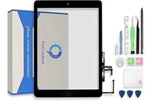 FixCracked for iPad Air 1st (A1474 A1475 A1476) Touch Screen Replacement Parts Digitizer Glass Assembly with WiFi Antenna Cable ，Home Button, Pre Installed Adhesive and Professional Tool kit (Black)