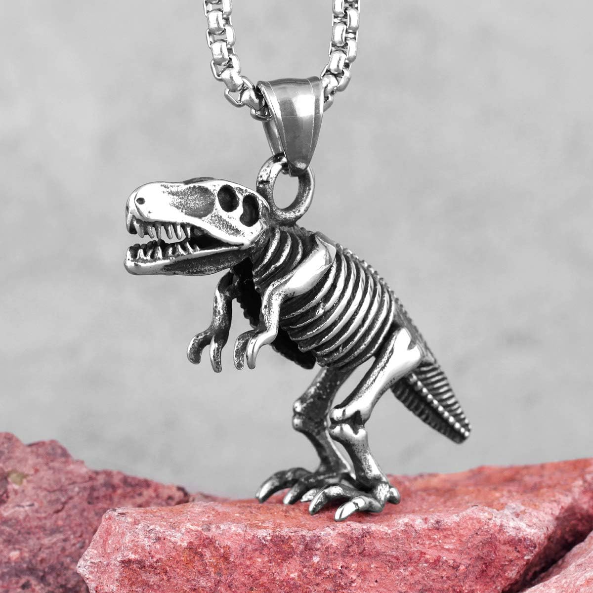Naswi Tyrannosaurus Dinosaur Fossil Stainless Steel Men Necklaces