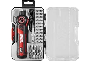 SKIL Twist 2.0 Rechargeable 4V Screwdriver with Pivoting Head, Torque Setting, USB-C Charging Cable, 28 PC Bit Set & Carrying Case- SD5619-02