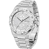 OLEVS Watch for Men Automatic Wristwatch Crystal Diamond Luminous Hands with 3ATM Waterproof Luxury Textured Bracelet Date Display