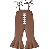 Dewadbow Little Girls Football Outfit Bell Bottom Overalls Romper Suspender Flare Pants Outfit One Piece Strap Jumpsuit