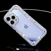 Bonitec Compatible with iPhone 15 Pro Max Case for Girls Women 3D Glitter Sparkle Bling Luxury Cute Shiny Crystal Charms Rhinestone Diamond Protective Cases Camera Protection Cover, Clear