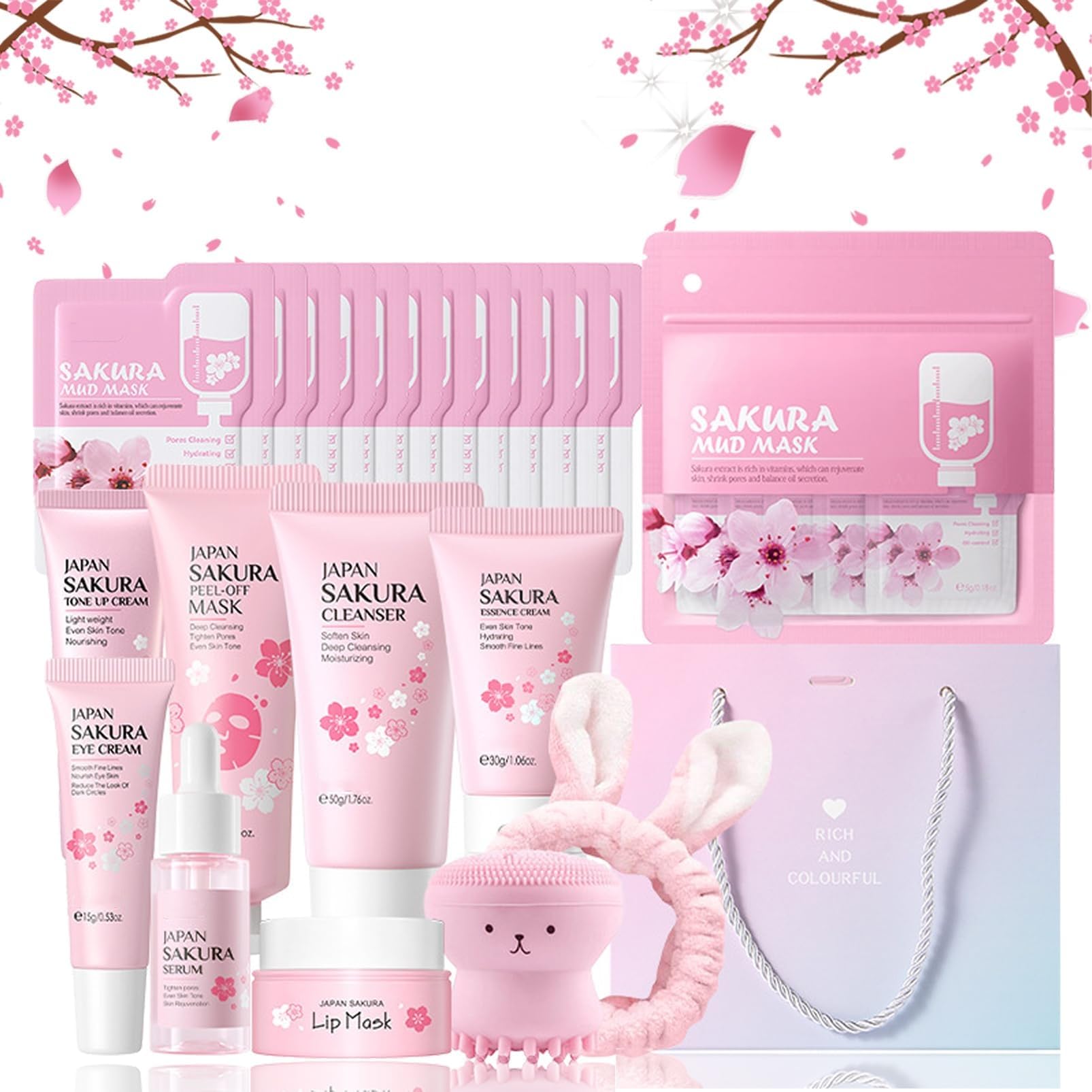 Sakura Skin Care Sets & Kits, Women Pamper Set, Valentine's Day Gifts For Love, Skincare Set for Women Gifts , Travel Skincare Set Daily Face Care - Deep Hydrating Smoothing 30PCS