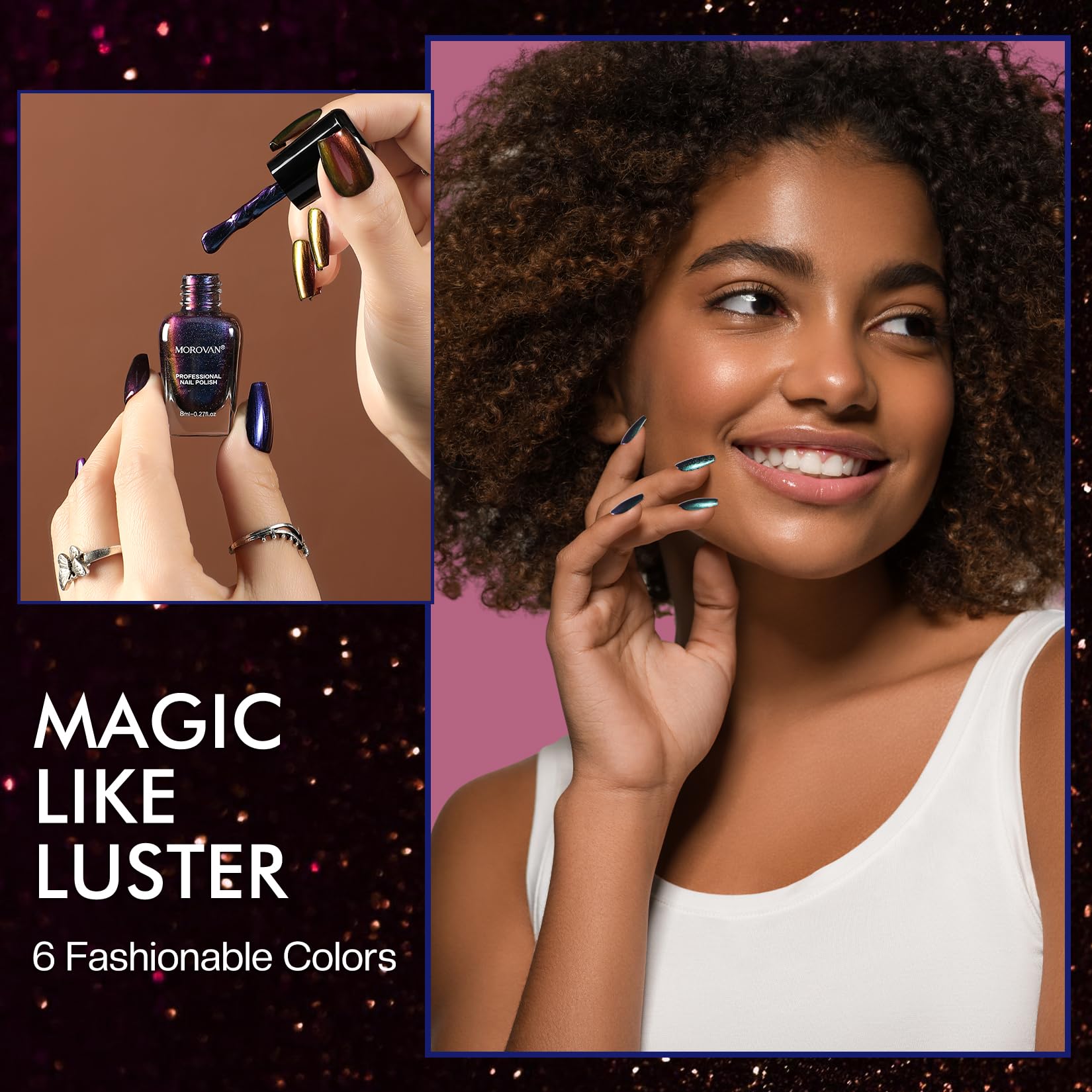 Morovan Fingernail Nail Polish Set: Holographic Metallic Lacquer Air Dry Nail Polish Regular Nail Polish Pack 0.25oz Glitter Finger Nail Polish Bulk Toenail Polish Kit Gift for Women - Image 6