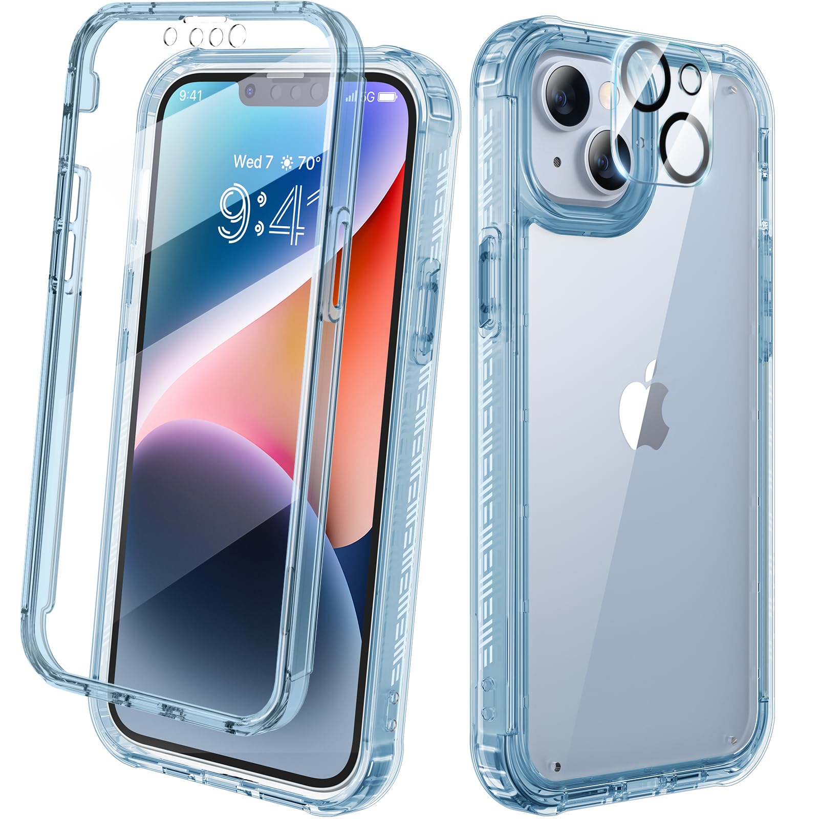 Photo 1 of Diaclara Designed for iPhone 14 Case, Full Body Rugged Case with Built-in Touch Sensitive Anti-Scratch Screen Protector, with Camera Lens Protector for iPhone 14 6.1" (Clear Blue)