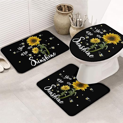 Amazon Com 3 Piece Bath Rugs Sets Small Sunflower You Are My Sunshine Love Black Non Slip Bathroom Carpet Water Absorbent U Shaped Toilet Mat Toilet Lid Cover Garden Outdoor
