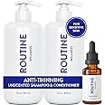 Routine Wellness Shampoo and Conditioner Set and Hair Serum for Thinning Hair - DHT Blocker Women & Men - Color Safe Shampoo for Hair Loss & Healthier Hair - Unscented Set + Serum