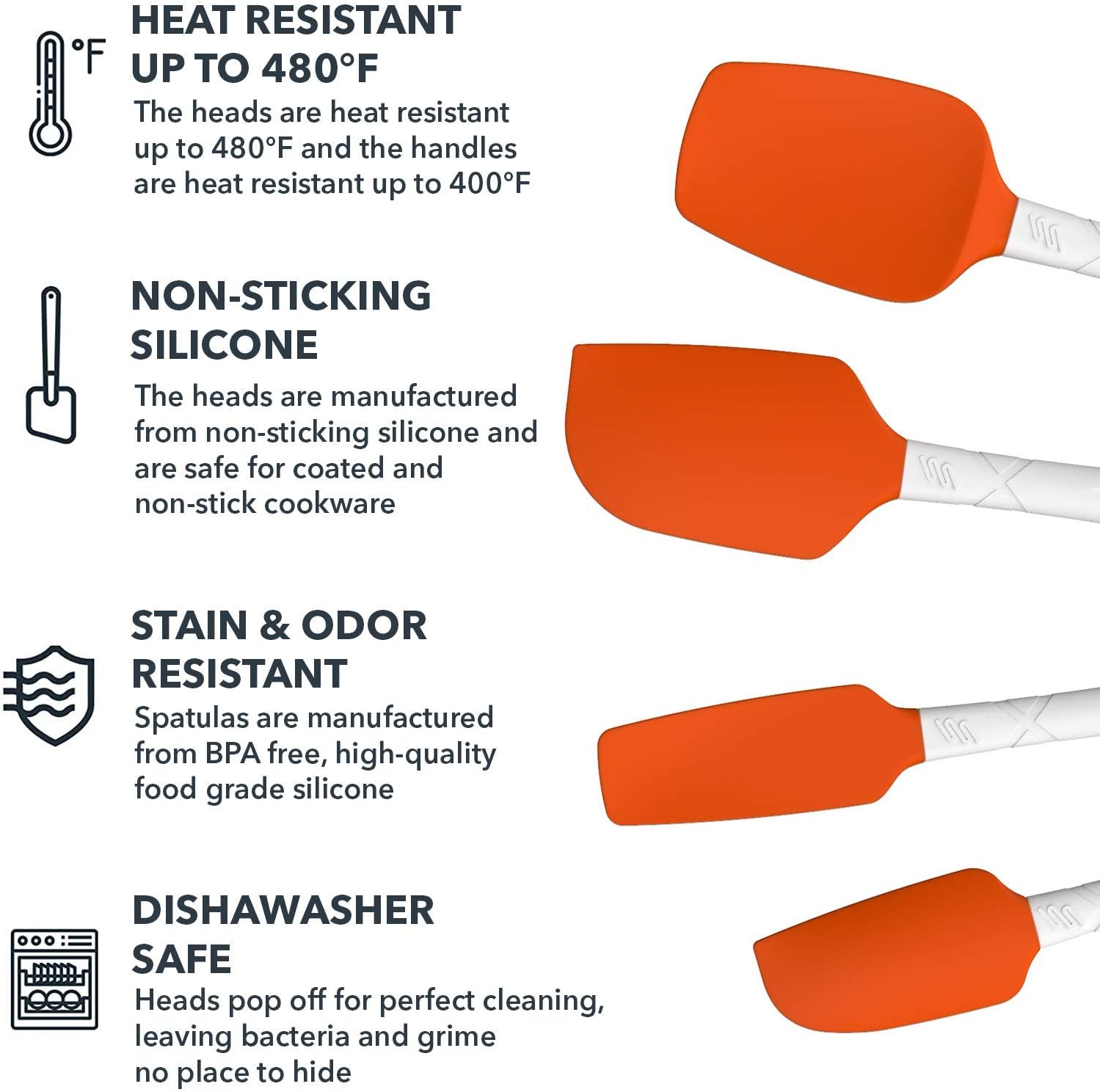 M KITCHEN WORLD Heat Resistant Silicone Spatulas Set - Rubber Spatula Kitchen Utensils Non-Stick for Cooking, Baking and Mixing - Ergonomic, Dishwasher Safe Bakeware Set of 4, Orange: Home & Kitchen