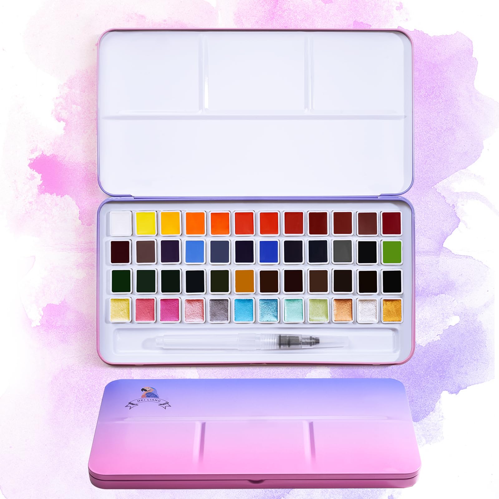 MeiLiang Watercolor Paint Set - 48 Vibrant Colors with Glitter & Brush, Perfect Gift for Artists & Beginners