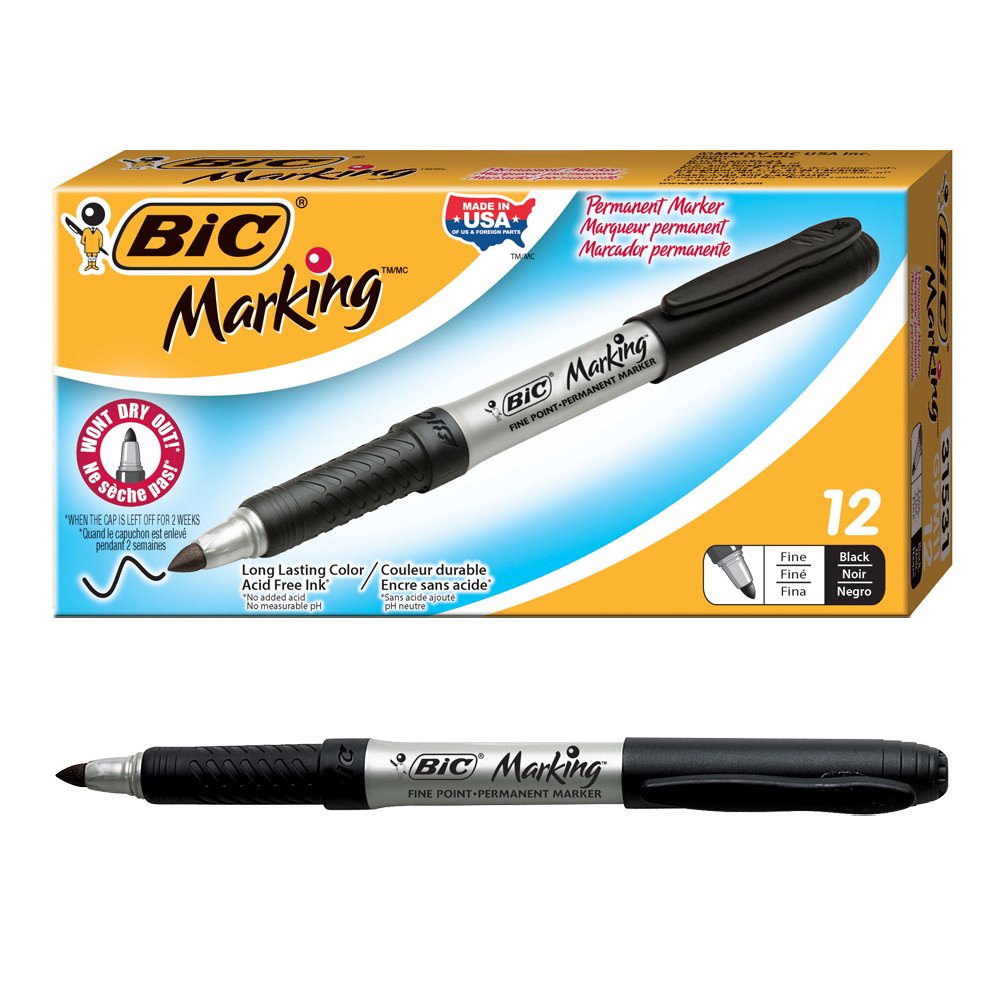 BIC Marking Permanent Marker Fine Point Black 12Count eBay
