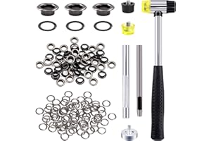 Rustark 200 Sets 1/4 Inch Black Grommet Assortment Kit with 4 Pcs Setting Install Tool, 6mm Metal Eyelets Set in Storage Box for Clothes Shoes Bag Paper Leather Crafts DIY Projects (Black)