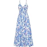GRACE KARIN Women's 2026 Summer Maxi Dress Floral Tie Front Spaghetti Strap Casual Boho Beach Flowy Sundress with Pockets