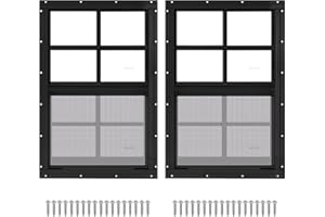 LINGRINGDCY 2 Pack 14" x 21" Black Shed Window with Tempered Glass and Fiberglass Screen Household Sliding Windows with Screws for Shed, Chicken Coop, Playhouse, Garage and Barns