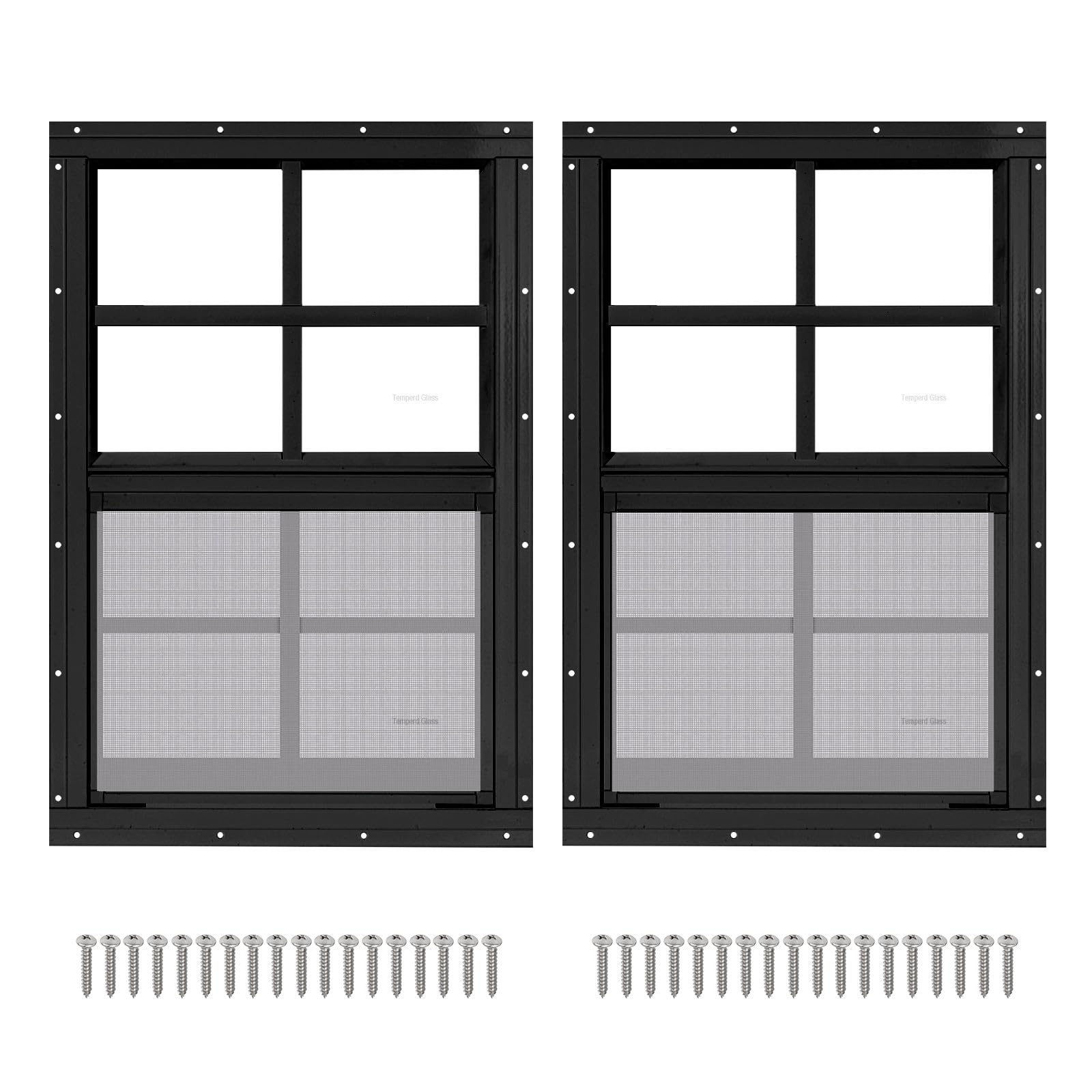 2 Pack 14" x 21" Black Shed Window with Tempered