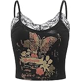 SOLY HUX Women's Y2k Gothic Lace Trim Cami Crop Top Sleeveless Sexy Tank Tops Camisole Clubwear Outfit