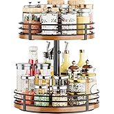 Lazy Susan Turntable Organizer Adjustable - 2 Tier Wood Rotating Spice Rack 12 Inch Lazy Susan for Kitchen Countertop Cabinet Pantry Cupboard Dining Table Bathroom Coffee Bar Home Storage