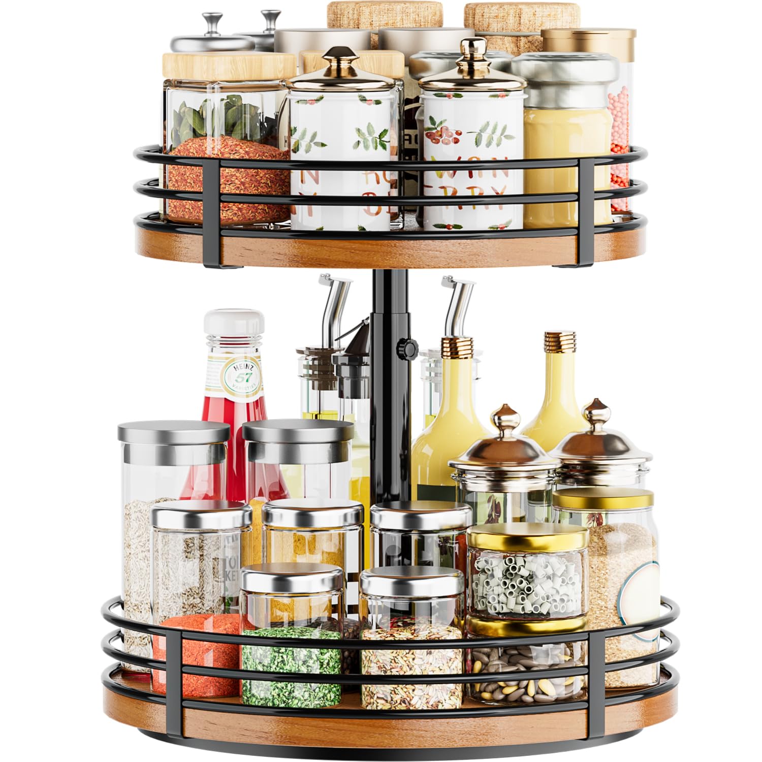 Photo 1 of Lazy Susan Turntable Organizer Adjustable - 2 Tier Wood Rotating Spice Rack 12 Inch Lazy Susan for Kitchen Countertop Cabinet Pantry Cupboard Dining Table Bathroom Coffee Bar Home Storage