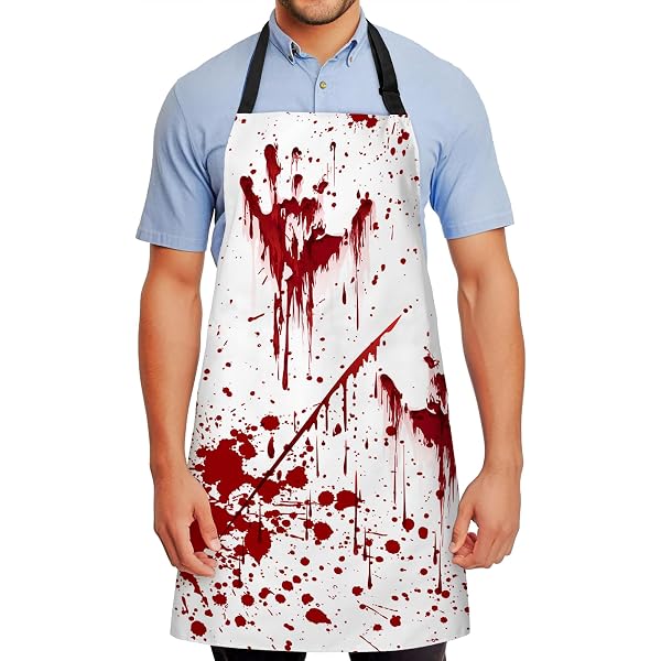 Halloween Bloody Apron Scary Blood Splattered Printed Aprons Murder Butcher Unisex Novelty Bib For Horror BBQ Cooking Baking Gardening Party Decoration Prank Props Cosplay Costume Kitchen Gift 1 Pack
