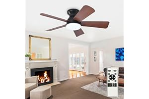 Depuley Modern Ceiling Fan with Light: 35-Inch Black Small Fans for Bedroom Indoor Outdoor - Dimmable Low Profile Ceiling Fan