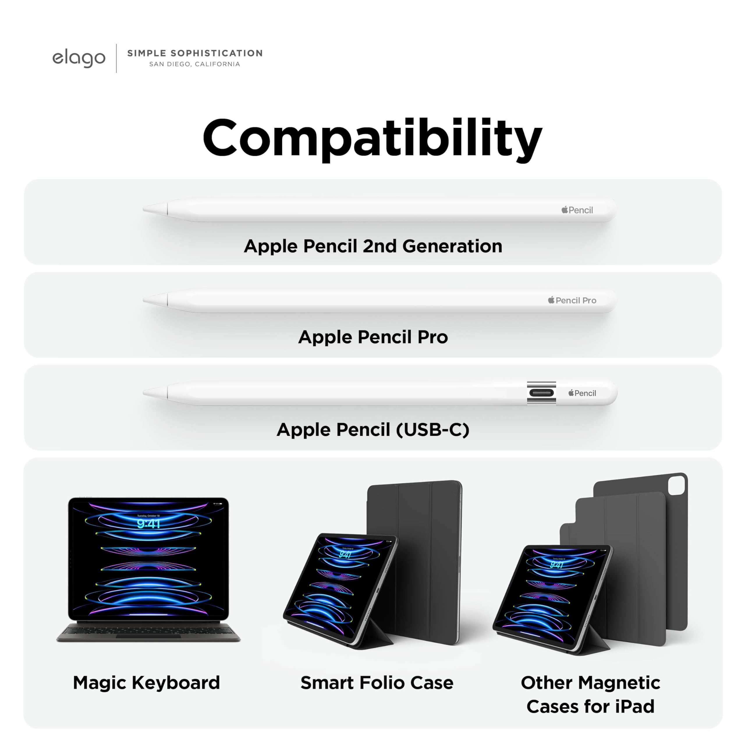 elago Metal Holder Compatible with Apple Pencil Series (USB-C, Pro, 2nd Generation), Compatible with Apple Magic Keyboard, Smart Keyboard Folio and Other Magnetic Cases for iPad
