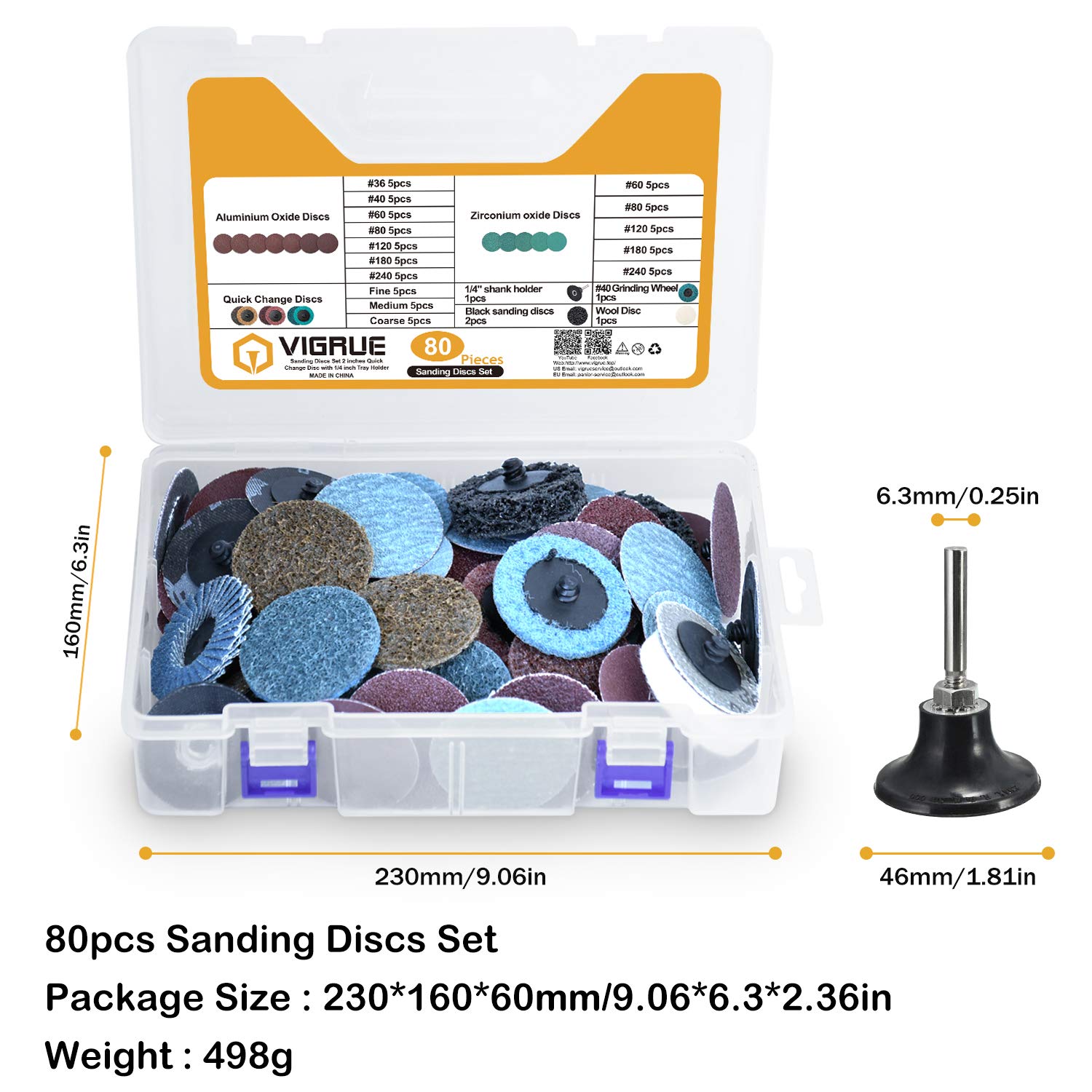 VIGRUE 80Pcs Sanding Discs Set, 2 Inches Roloc Quick Change Discs with 1/4 inch Holder, Surface Conditioning Discs for Die Grinder Surface Prep Grind Polish Burr Rust Paint Removal with Container: Industrial & Scientific
