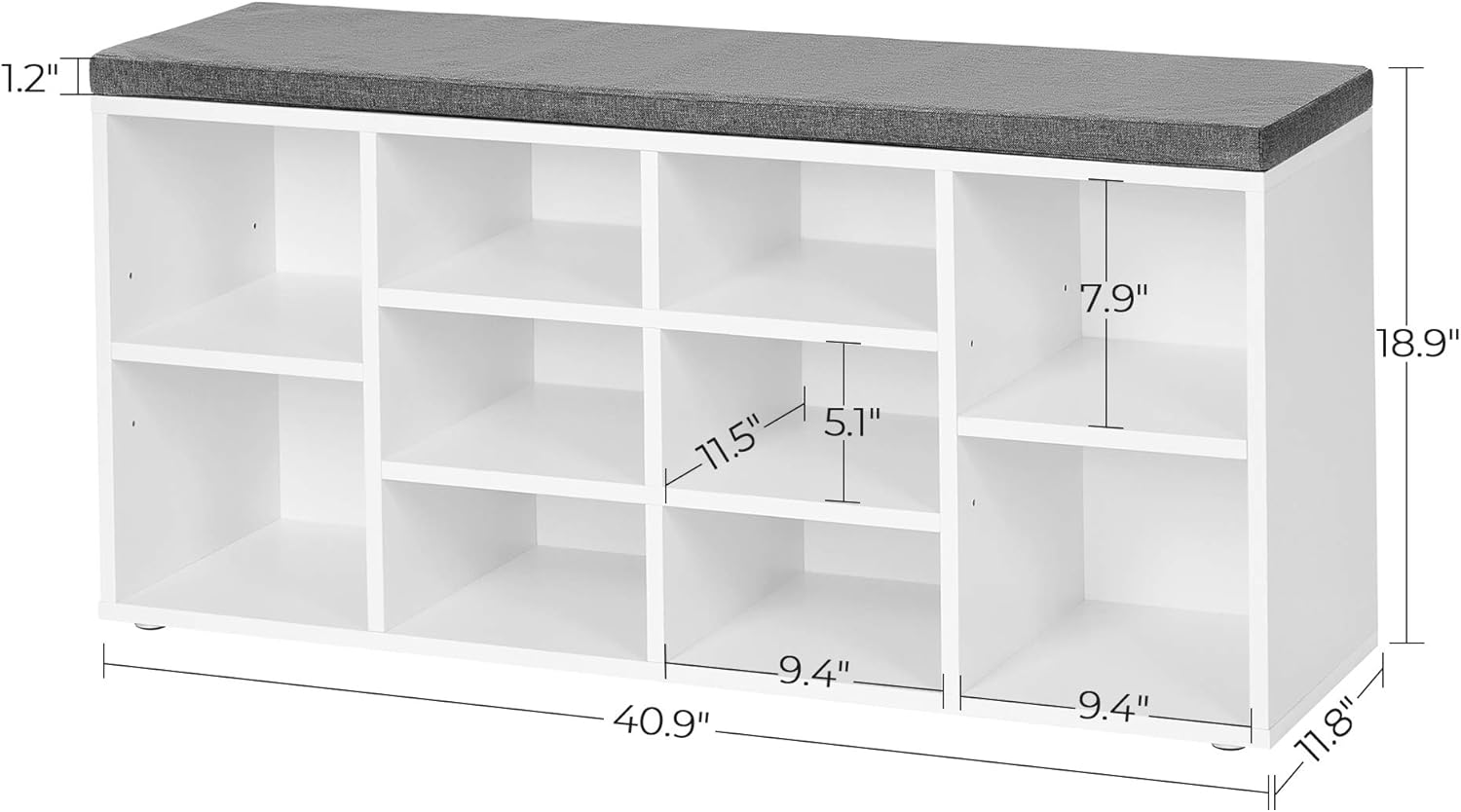 VASAGLE Cubbie Shoe Cabinet Storage Bench with Cushion, Adjustable Shelves, Holds up to 440lb, White ULHS10WT: Kitchen & Dining