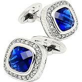Jonwo Silver Tone Blue Crystal Cufflinks for Men Wedding Dress Square Crystal Men Cuff Links for Shirt Party Birthday Anniversary Dress