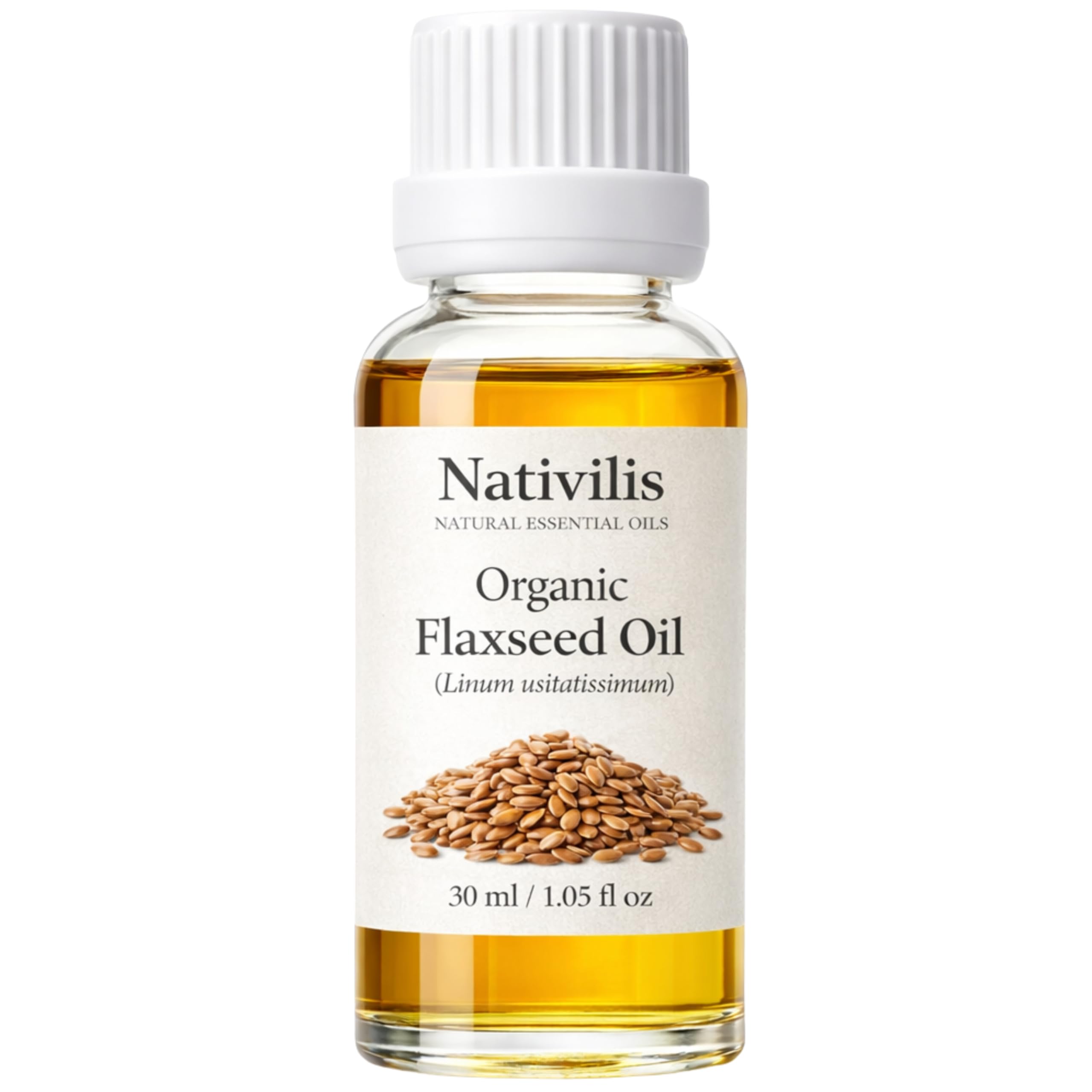 Nativilis Organic Flaxseed Carrier Oil (Linum usitatissimum) - linseed oil - Hair, Face & Skin - Natural Cold Pressed - High in Omega-3 - Improves Skin Smoothness – Moisturizes Dry Skin - Copaiba