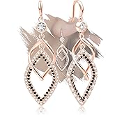 Sterling Silver Drop Dangle Earrings for Women Rose Gold Statement Earrings Hypoallergenic Cubic Zirconia Long Earrings Bohemian Earrings Fashion Ladies Dangling Earrings Gifts for Christmas Birthday