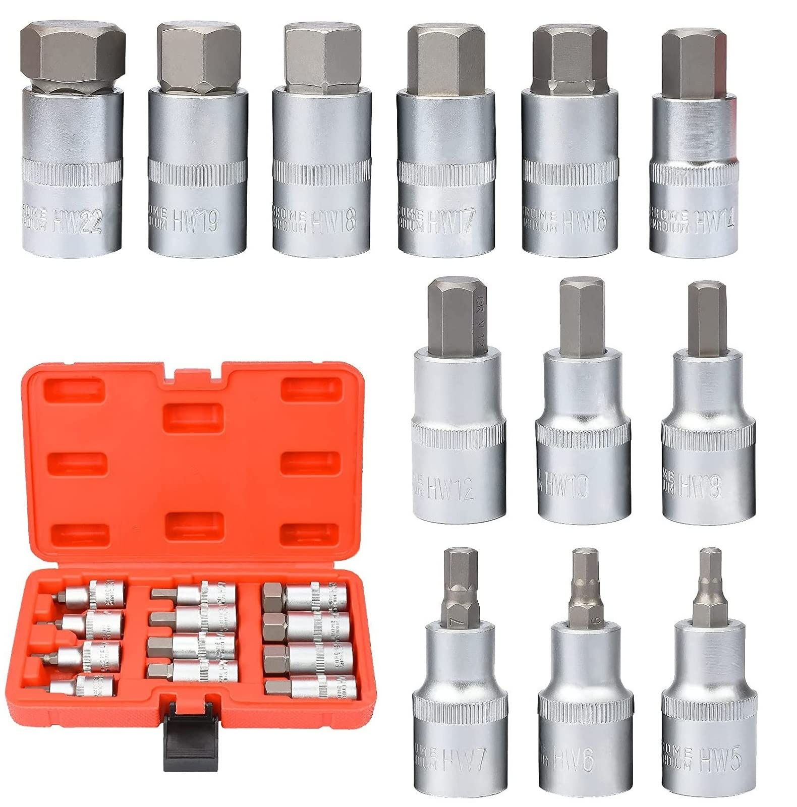 Nutmanel Allen Key Socket Set 1/2 Inch Hex Bit Premium S2 Alloy Steel, 12 Pieces Metric Tool Kit for Home, DIY & Car Repair