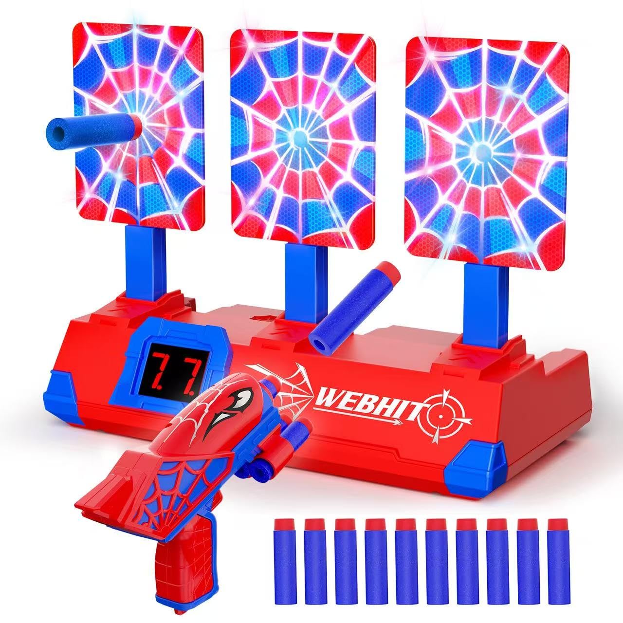 Shooting Toys for 3-12 Year Old Boys, Hero Styles with Glowing Web&Sounds,LCD Scoring and Auto Reset 3 Shooting Targets,Indoor Outdoor Kids Family Games Birthday Easter Gifts for Boys Toys Age 3-12