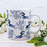 RVEAFA Dachshund Lover Gifts for Women, Dachshund Blue French Toile Coffee Mug, Blue Toile Coffee Cup for Weiner Mom, Dog Lovers Tea Coffee Mug Birthday Gifts for Sausage Dog Owners, 11 oz