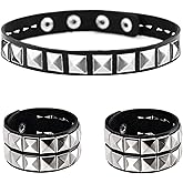 Tosmifairy Studded Leather Choker Necklace and Bracelets Set for 80s 90s Vintage Women Men Punk Rock Emo Goth Jewelry Scene Costume Accessories