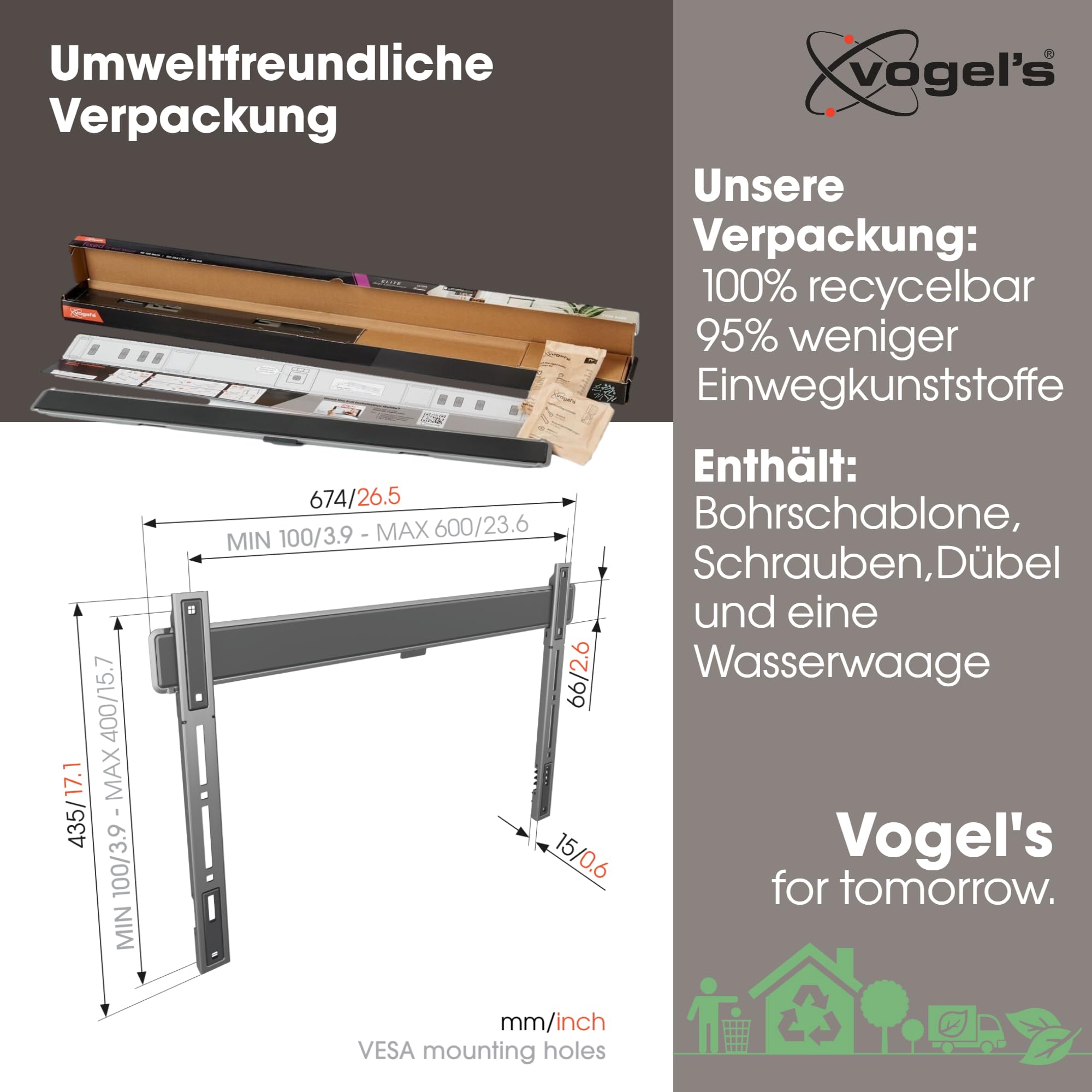 Vogel's Elite TVM 5605 Extrem Flache TV-Wandhalterung für 40-100 Zoll Fernseher, Max. 100 kg, TV Halterung max. VESA 600x400, Universelle Kompatibilität, Abstand zur Wand nur 1,5 cm 4