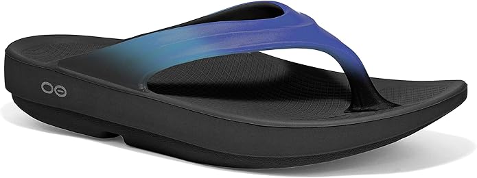 Amazon.com | OOFOS Women's Oolala Thong Flip-Flop, Black/Blue Jay, 8 M US | Flip-Flops