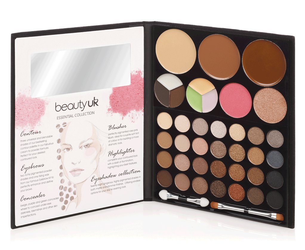 Beauty UK Essential Collection All-in- One Professional Makeup Kit: Eyeshadows, Blush, Contouring Creams, Eyebrow Kit, Concealer Kit for a Natural or Smokey Makeup. Luxury Velvet Package