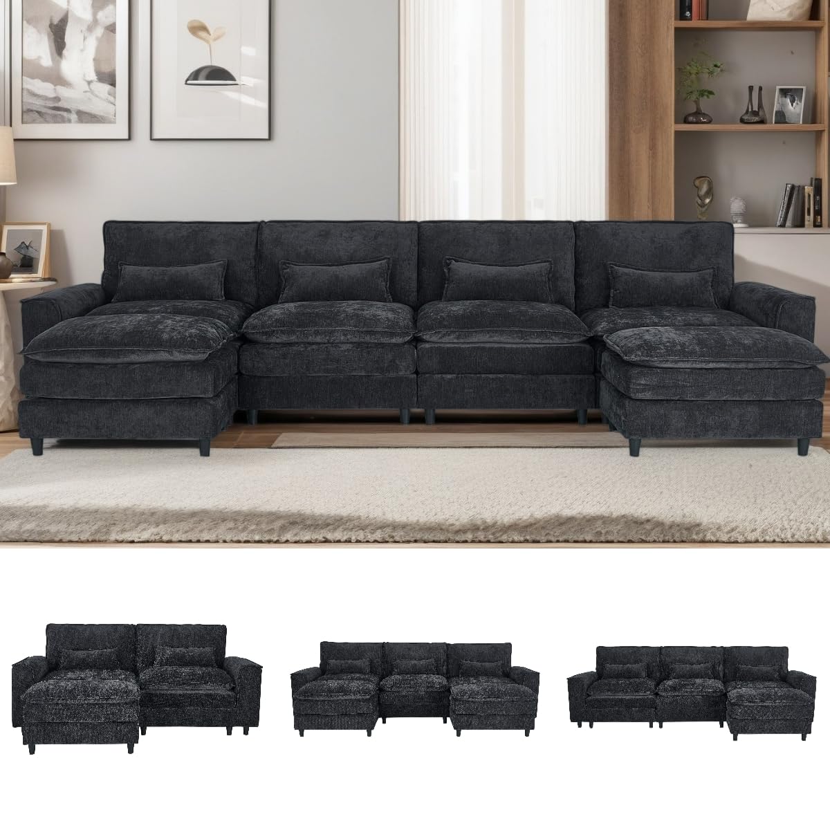 Photo 1 of ****PARTIAL SET/MISSING BOX 1 OF POSSIBLY 4**** Trygoal U Shaped Modular Cloud Couch, Convertible Sectional Couches Sofa with 2 Ottoman, 4 Seater Modular Sectional Deep Seat Sofa, for Living Room, Apartment, Black