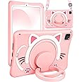 Wazzasoft for iPad Air 5th/4th Generation 10.9"/Pro 11 Inch Case - Cute Cat Soft Silicone Girls Teens Women Cartoon Kitten Tablet Cover with Rotating Handle Stand & Strap Funda para Air 5th/4th Gen
