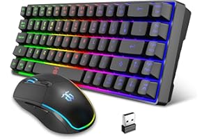 Snpurdiri 60% Wireless Gaming Keyboard and Mouse Combo,LED Backlit Rechargeable 2000mAh Battery,Small Membrane But Mechanical Feel Keyboard + Popular RGB Mice for Gaming,Business Office