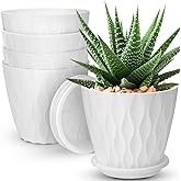 YNNICO 6 inch Plant Pots, 5 Pack Flower Pots Outdoor Indoor, Planters with Drainage Hole and Tray Saucer（White