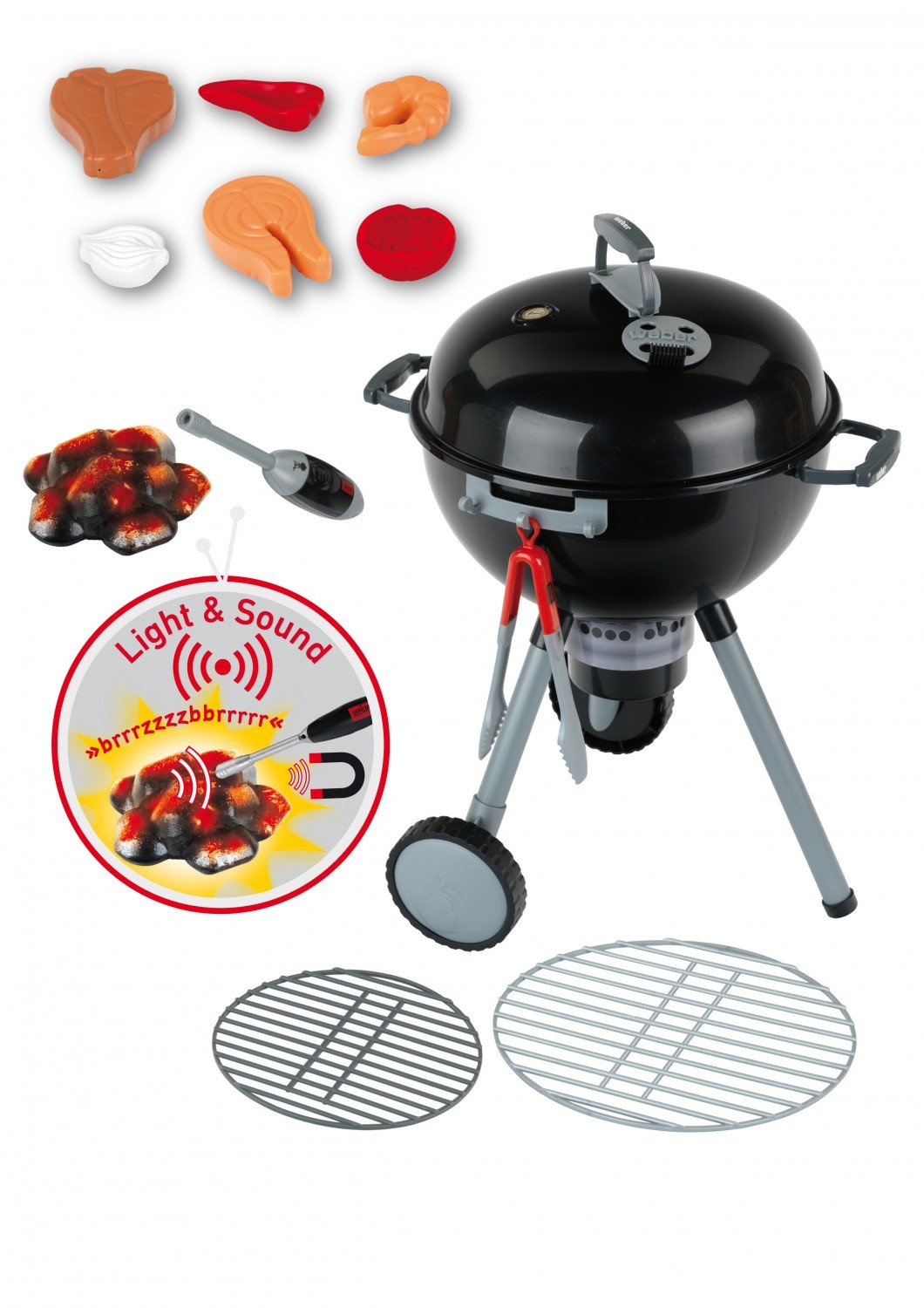 Theo Klein 9401 Weber Premium Kettle Barbecue with Light & Sound I Incl. accessories I Magnetic lighter to activate the charcoal I For children aged 3 years and up