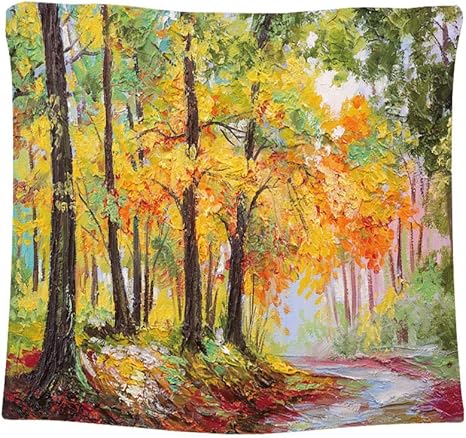 Amazon Co Jp 油絵風景カラフルな秋の森のイラスト タペストリー 壁掛け ブランケット インテリア モダン 多機能 装飾用品 アートプリント おしゃれ 部屋飾り カーテン 布ポスター 間仕切り 180 Cm X140 Cm ホーム キッチン