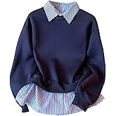 SOLY HUX Women's Striped Sweatshirt Collared Long Sleeve 2 in 1 Pullover Tops Preppy Fall Clothes Multicolor Striped Large
