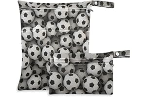 visesunny Soccer Ball 3D Print 2Pcs Wet Bag with Zippered Pockets Washable Reusable Roomy Diaper Bag for Travel,Beach,Daycare,Stroller,Diapers,Dirty Gym Clothes,Wet Swimsuits,Toiletries
