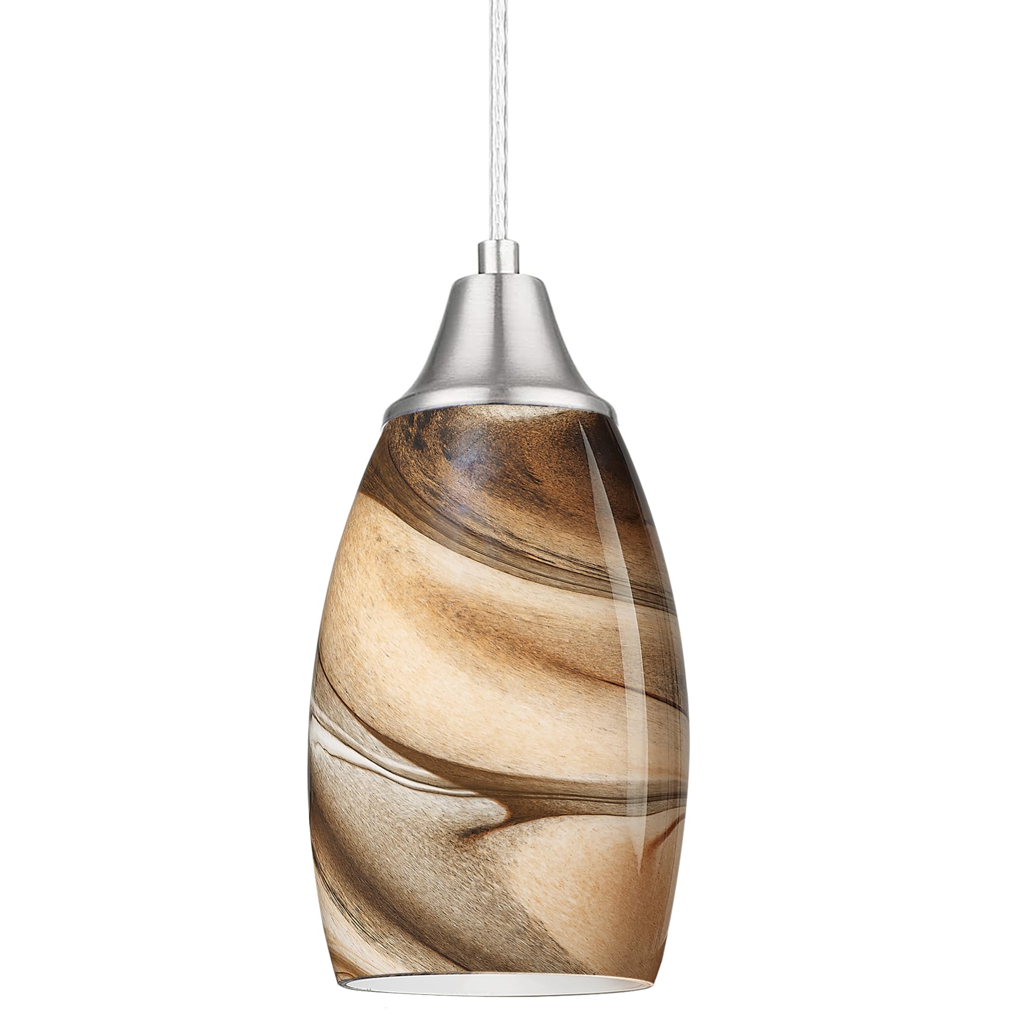 Photo 1 of karyfine Mini Pendant Lights Kitchen Island Light Brown Glass Lamp Shade Hand Blown Glass Pendant Light with Brush Nickel Finish Adjustable Cord for Kitchen Over Sink, Dining Room (Light Brown-1P)