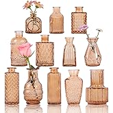 Tonxus Glass Bud Vases Set of 12, Small Vases for Flowers, Amber Bud Vases in Bulk for Centerpieces Decor, Mini Vintage Vase for Rustic Home Wedding Table Decorations
