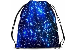 Sotunad Drawstring Bag Sports Backpack Blue Galaxy Night Bright Stars Nebulae Vastness of the Universe Sutiable for Dance Sports Beach Short Travel Stroage 14x16.9 Inch