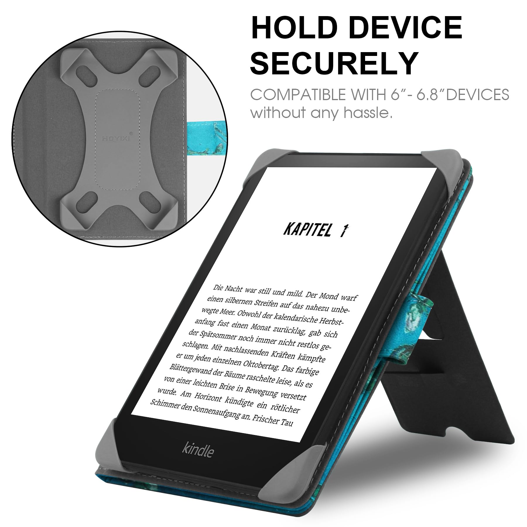 Universal Case Compatible with 6”-6.8” Kobo/Pocketbook/Tolino E-Book eReader Kindle Paperwhite/Kobo Clara HD/Kobo Clara 2E Leather Stand Cover for 6-6.8'' E-Book eReader,Flower