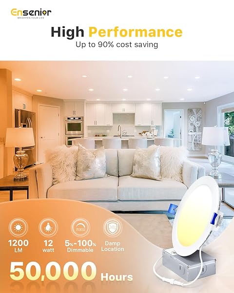 ENSENIOR 24 PACK 6 INCH LED RECESSED CEILING LIGHT, DIMMABLE, 2700K-5000K 5CCT, 1200LM 12W 120V, HIGH BRIGHTNESS CANLESS WAFER DOWNLIGHT – ETL&FCC&IC